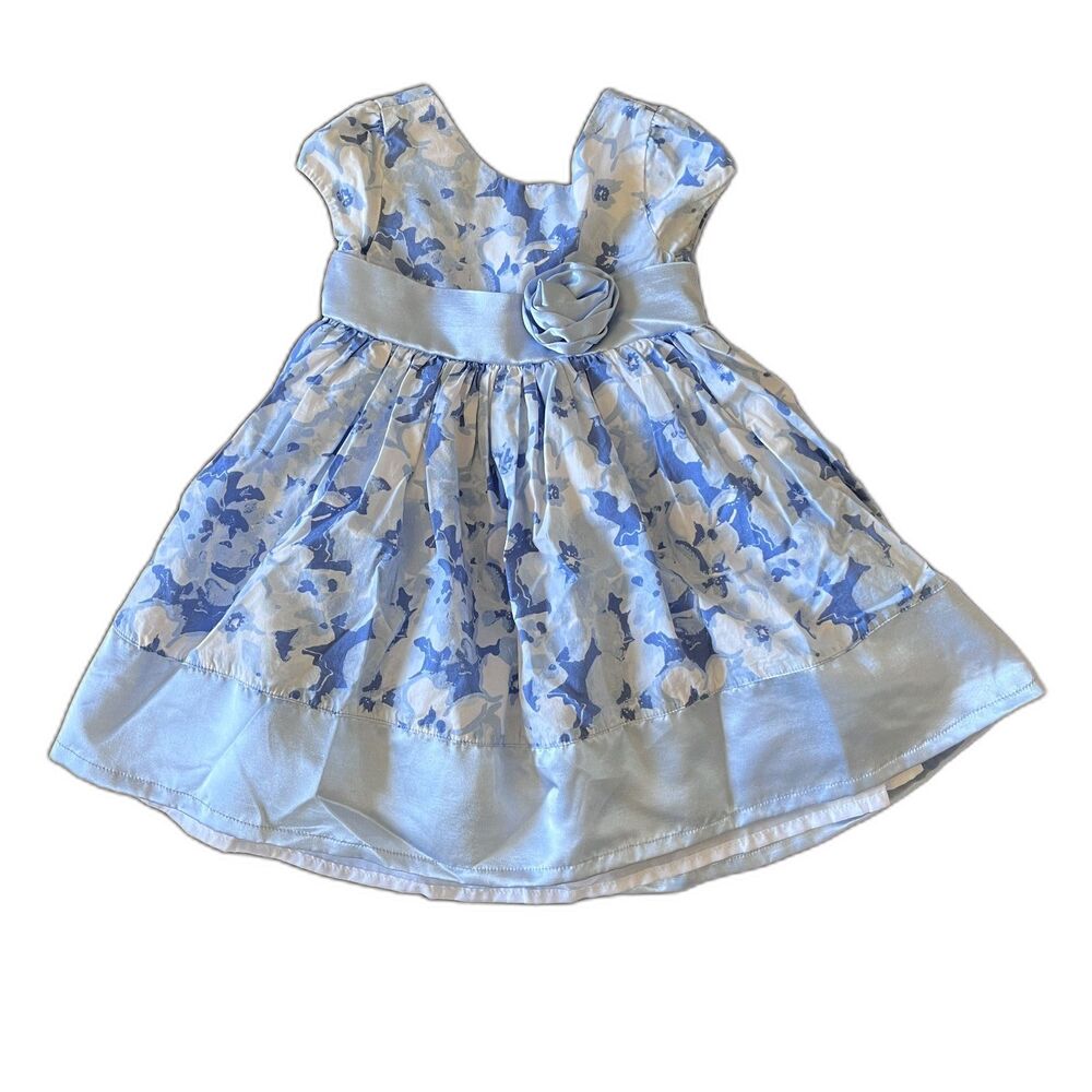 Gymboree 18-24M Blue Watercolor Floral Rosette Party Dress